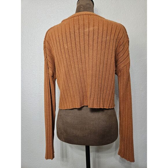 Forever 21 Women’s Ribbed Knit Cropped Sweater Rust Brown Size Large - Picture 2 of 2